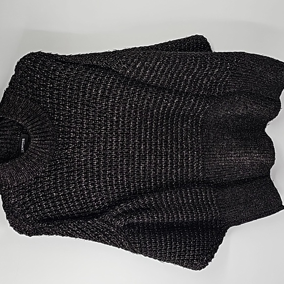 Express Balloon Sleeve Mock Turtleneck Sweater Black w Gold Metallic - Picture 1 of 8